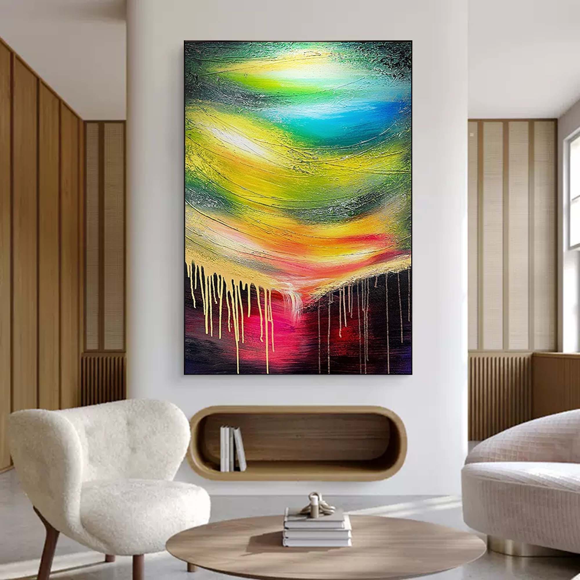 Original Colorful Aurora Canvas Oil Painting Abstract Meteor Wall Art Hand Painted Starry Sky Bedroom Decor 