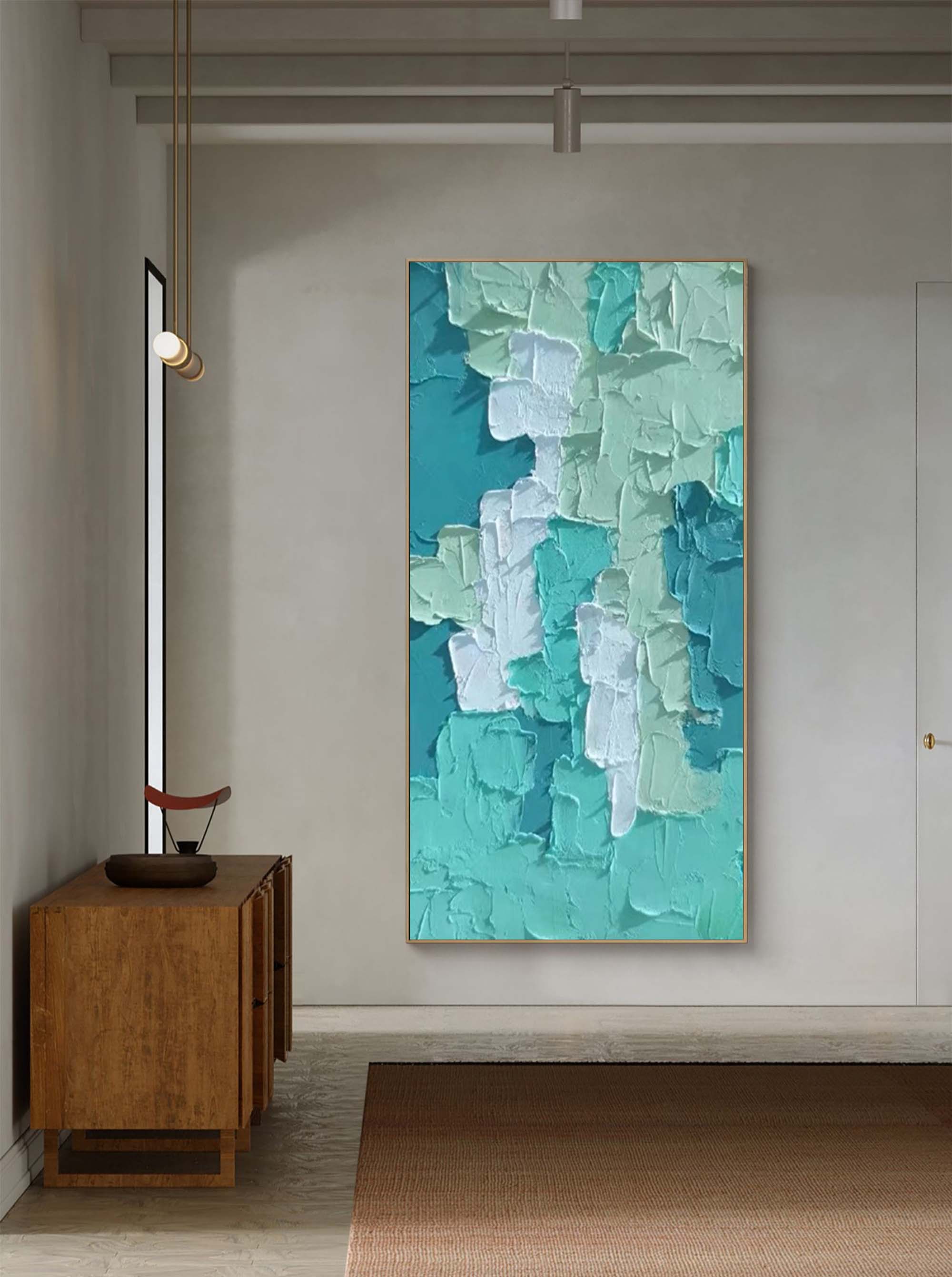 Large Green Blue Block Abstract Oil Painting On Canvas Original Texture Wall Art Painting