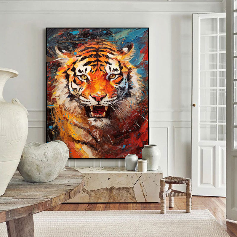 Original Bright Tiger Oil Painting Impressionist Tiger Canvas Wall Art Modern Animal Oil Painting Living Room Decor