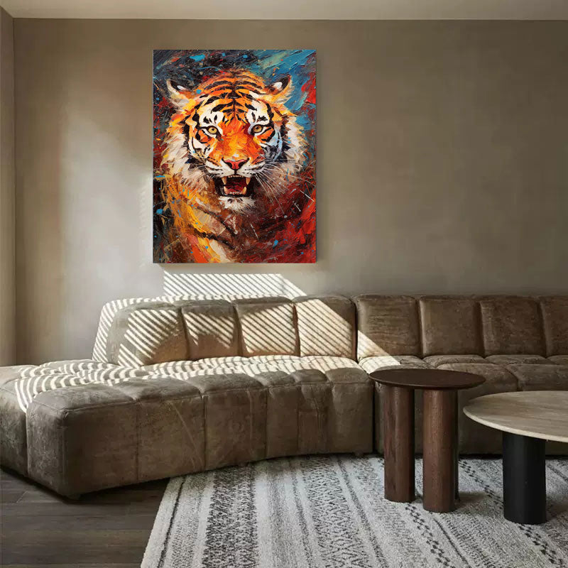 Original Bright Tiger Oil Painting Impressionist Tiger Canvas Wall Art Modern Animal Oil Painting Living Room Decor