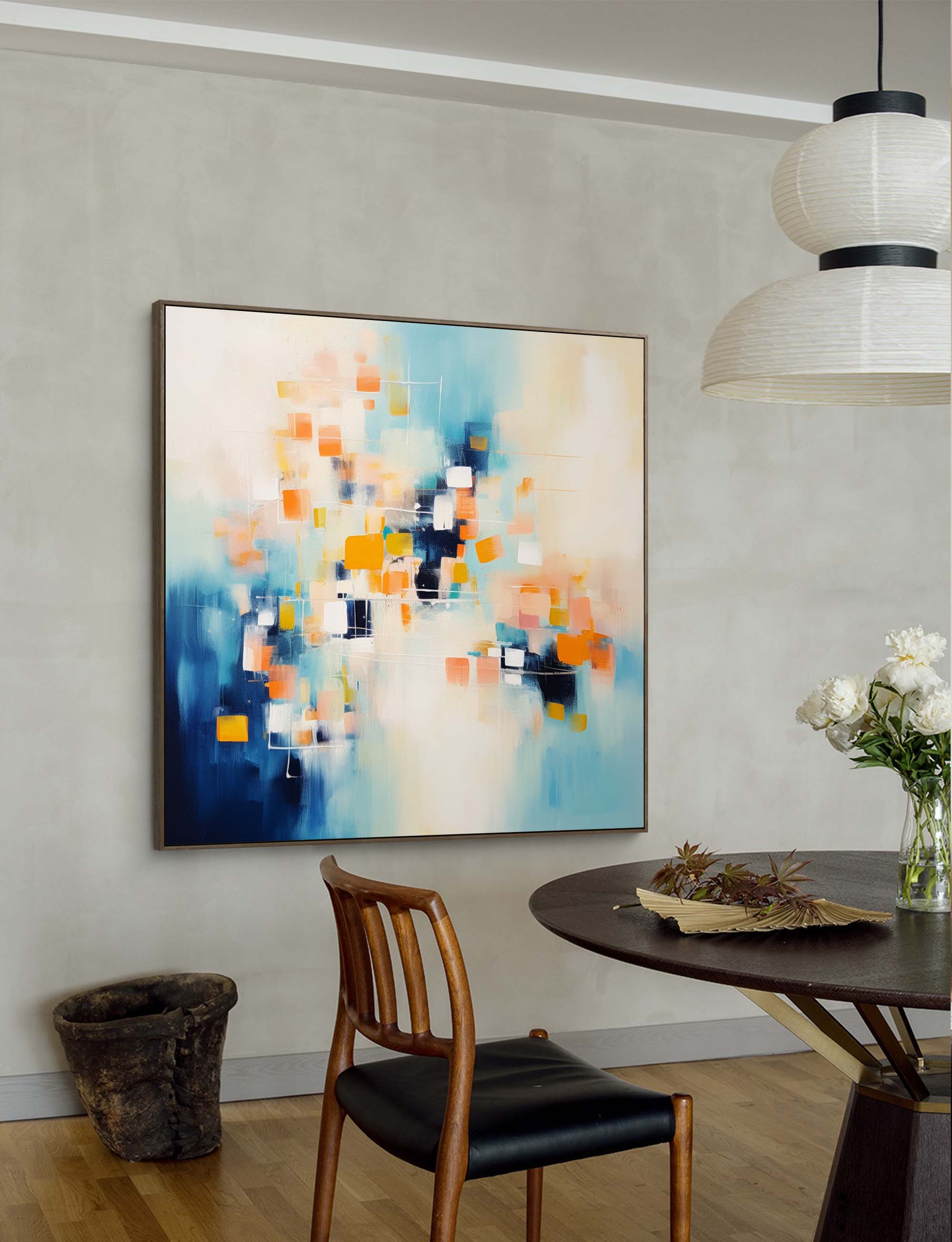 Modern Wall Art Original Abstract Oil Painting On Canvas Large Blue And Yellow Acrylic Painting Home Decor