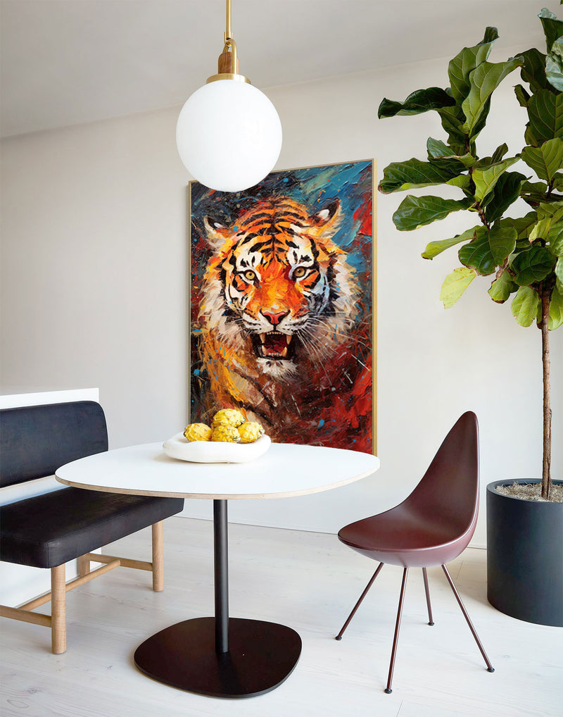 Original Bright Tiger Oil Painting Impressionist Tiger Canvas Wall Art Modern Animal Oil Painting Living Room Decor