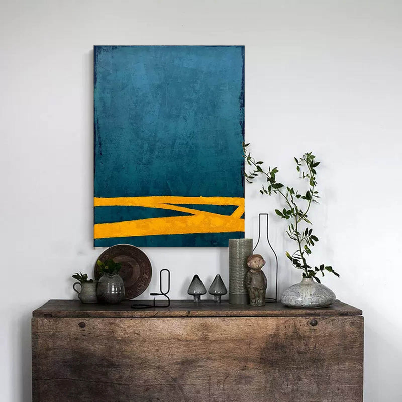 Blue Abstract Wall Art Canvas With Frame Oil Painting Large Minimalist Oil Painting  Home Decor