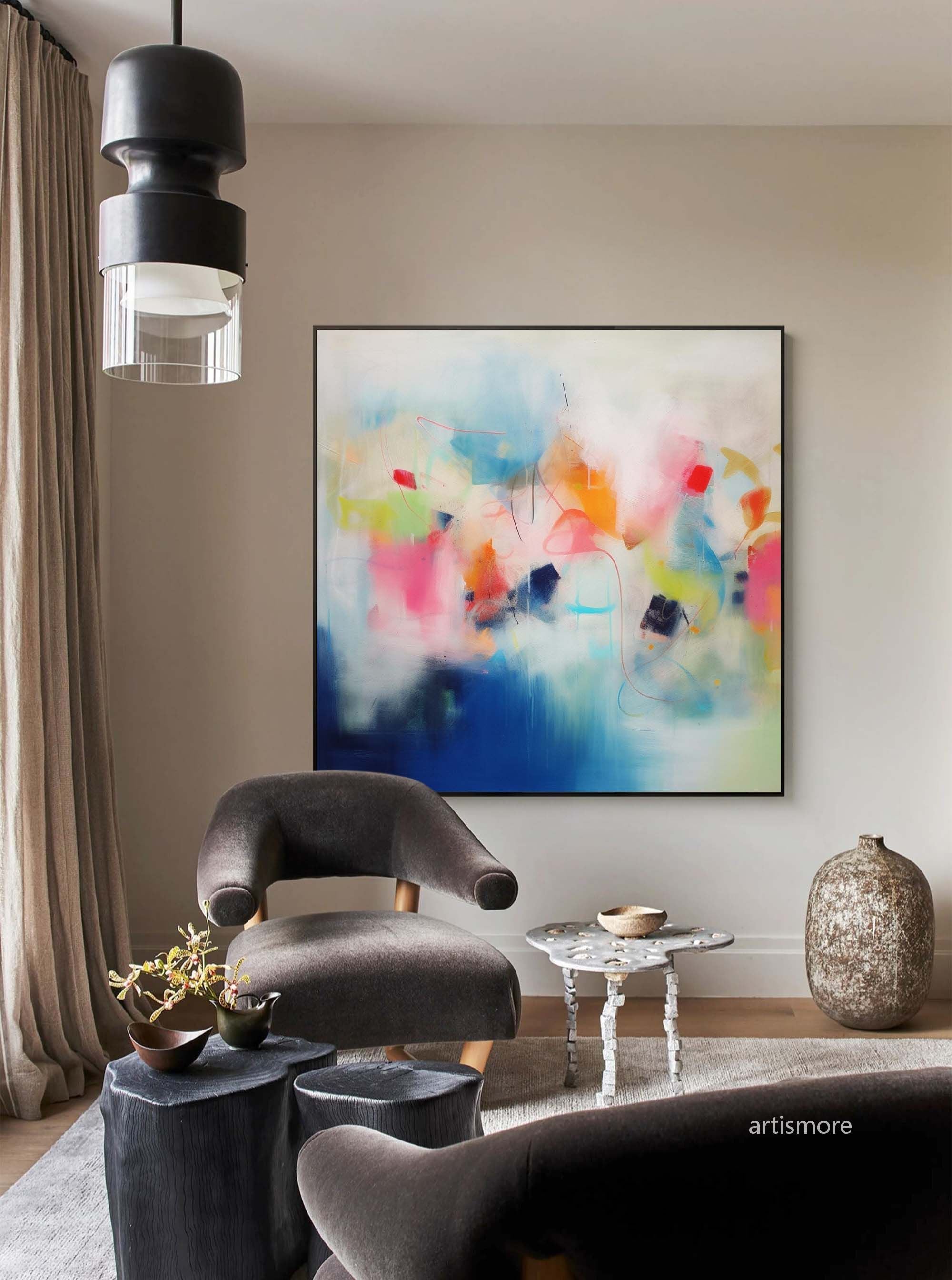 Modern Original Wall Art Large Square Acrylic Painting Colorful Abstract Oil Painting For Living Room