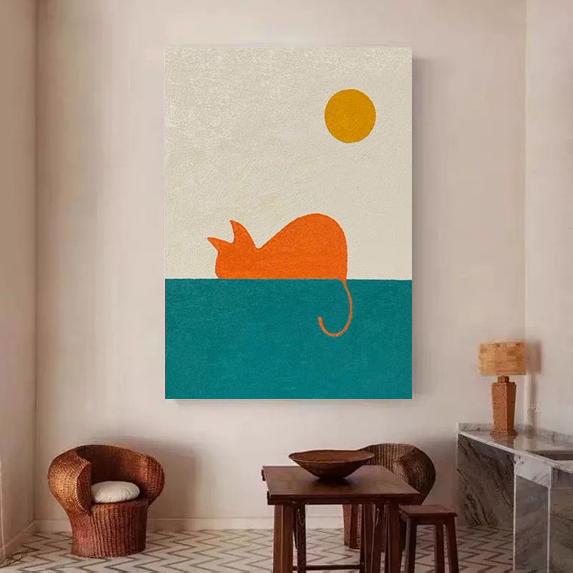 Abstract Cats Painting Wall Art Modern Animal Oil Painting On Canvas Living Room Decor