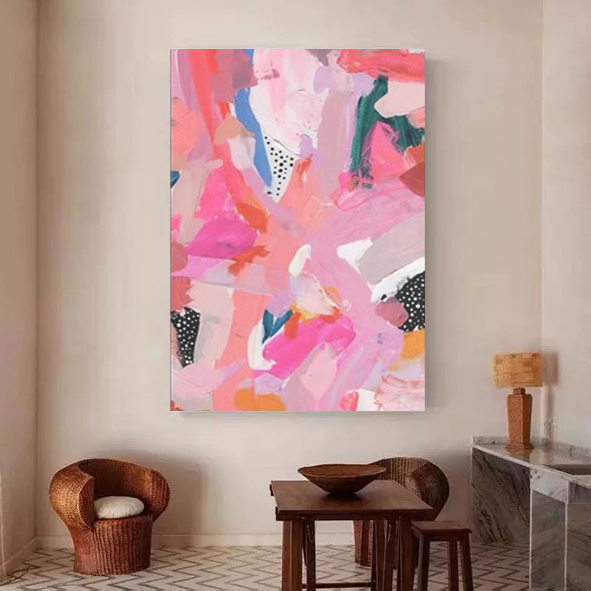 Pink Abstract Textured Canvas Oil Painting Modern Acrylic Painting Original Wall Art Home Decor