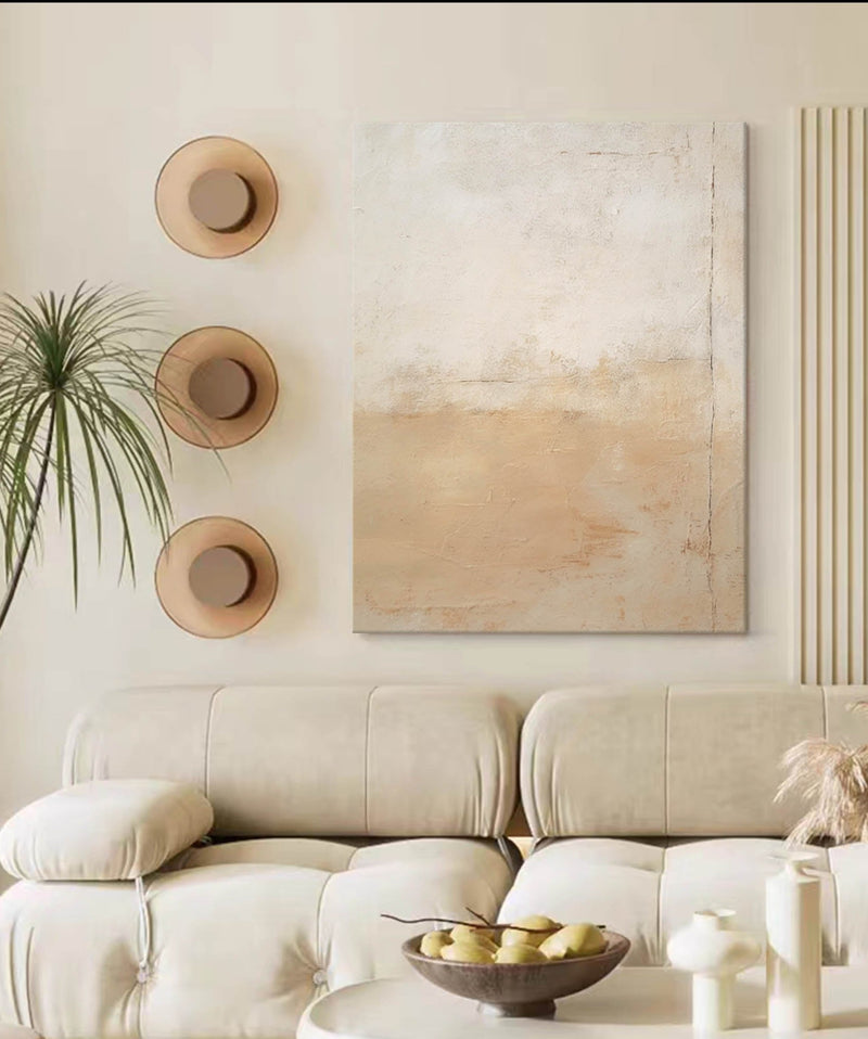 Original Vintage Wall Art Texture Beige Minimalist Oil Painting On Canvas Large Abstract For Living Room