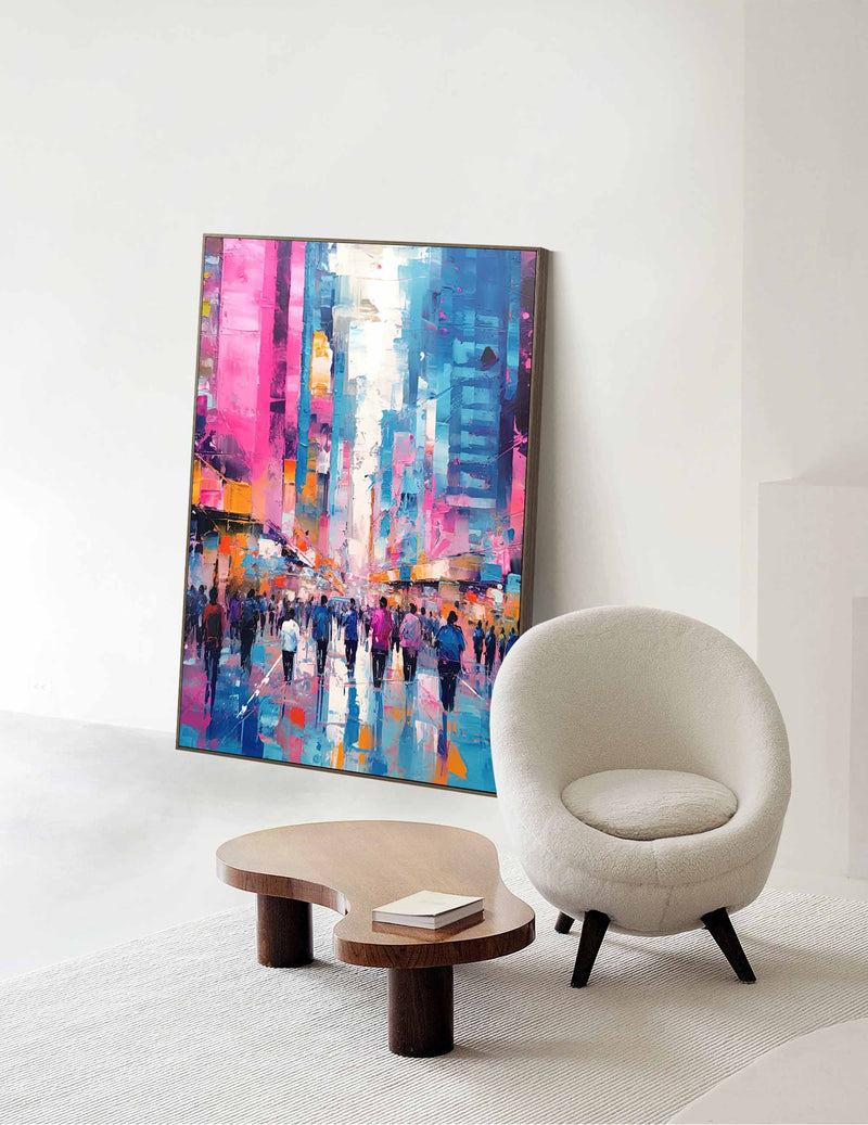 Abstract Urban Scene Art Original Modern Cityscape Oil Painting On Canvas Large Colorful Wall Art Living Room Decor