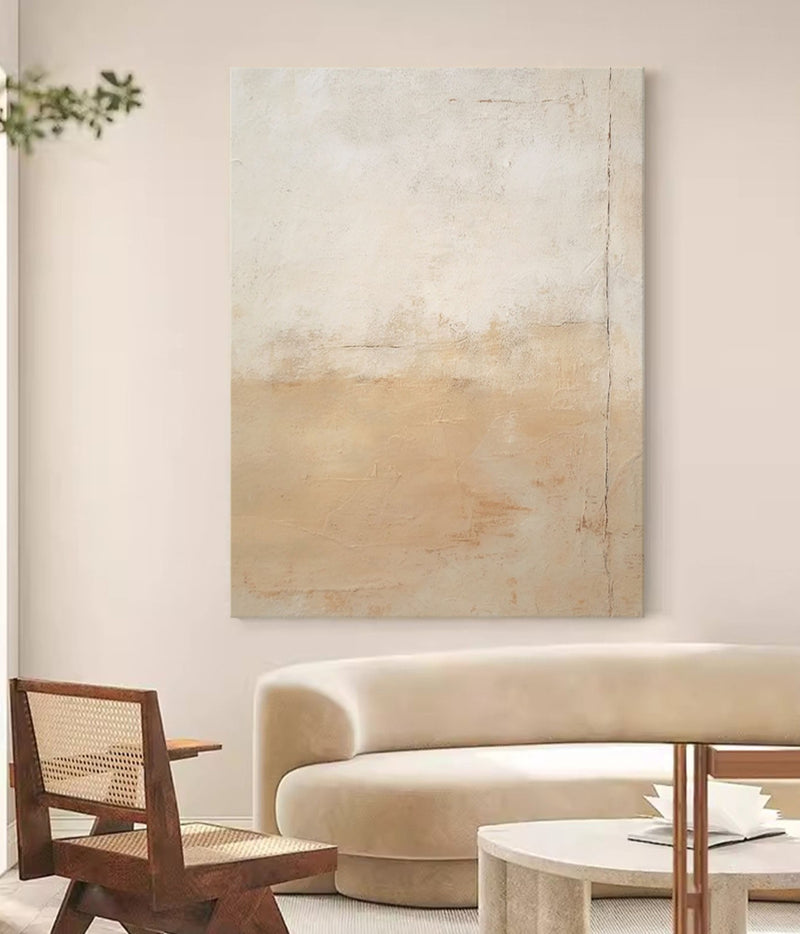 Original Vintage Wall Art Texture Beige Minimalist Oil Painting On Canvas Large Abstract For Living Room