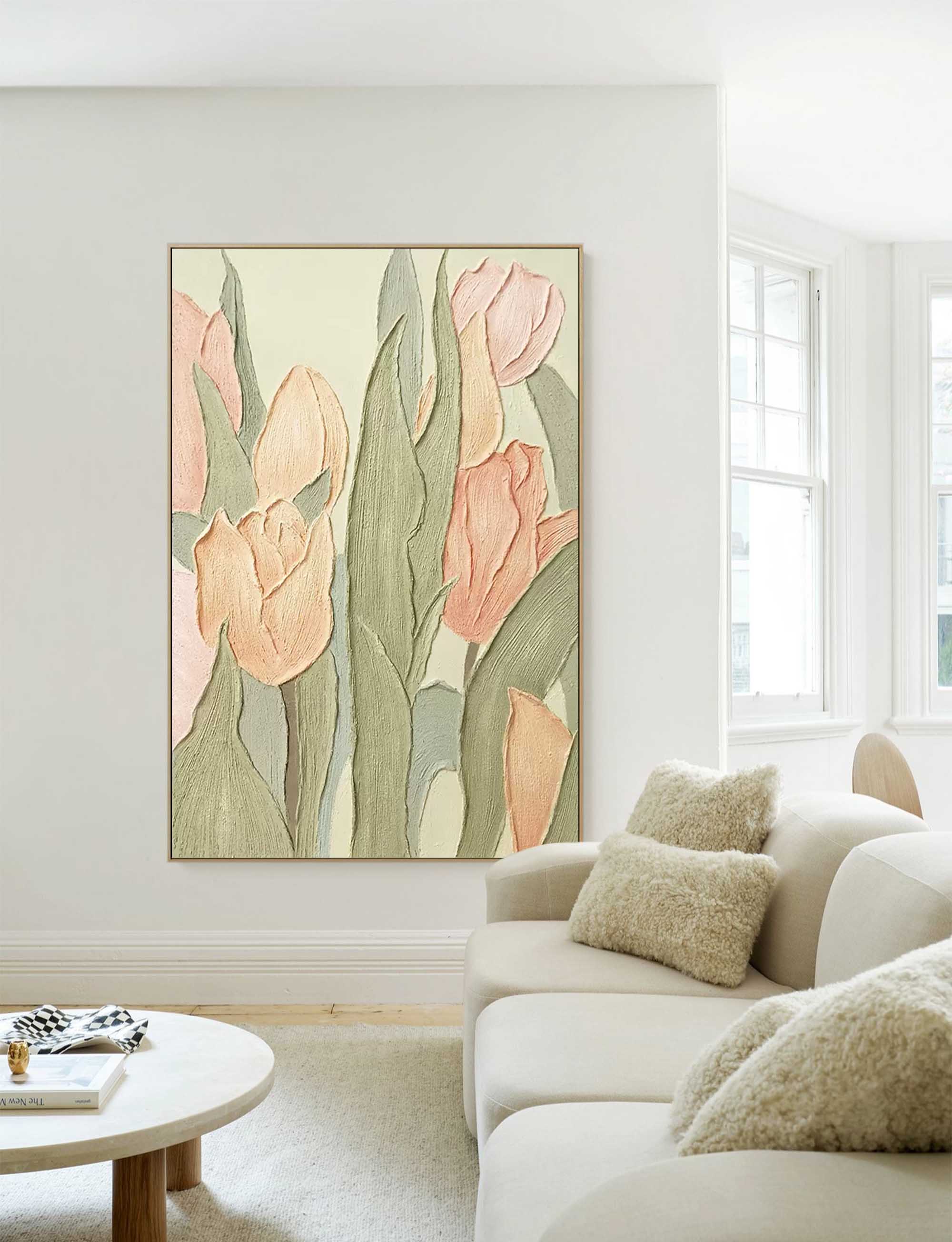 Original Flower Wall Art Large Textured Floral Acrylic Painting Modern White Floral Oil Painting On Canvas Home Decor