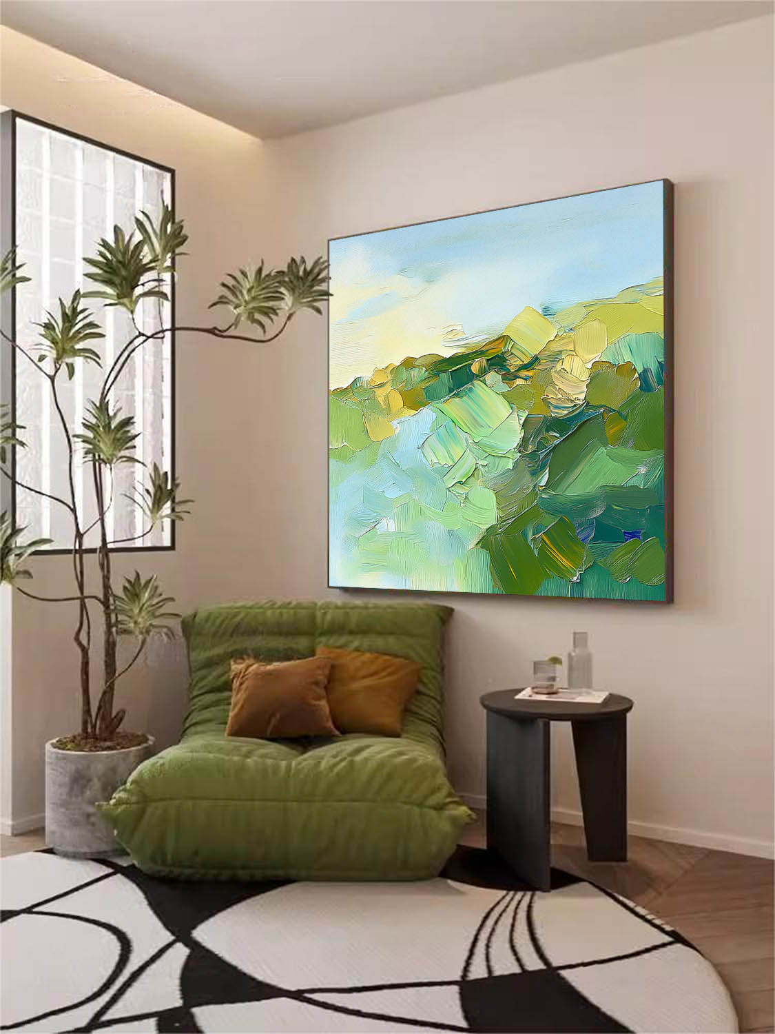 Large Abstract Texture Canvas Wall Art Abstract Landscape Scraper painting Modern Green Minimalist Painting