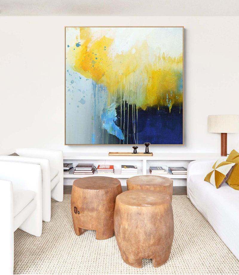 Square Original Abstract Oil Painting With Frame Abstract Acrylic Painting Large Wall Art Modern Art For Living Room