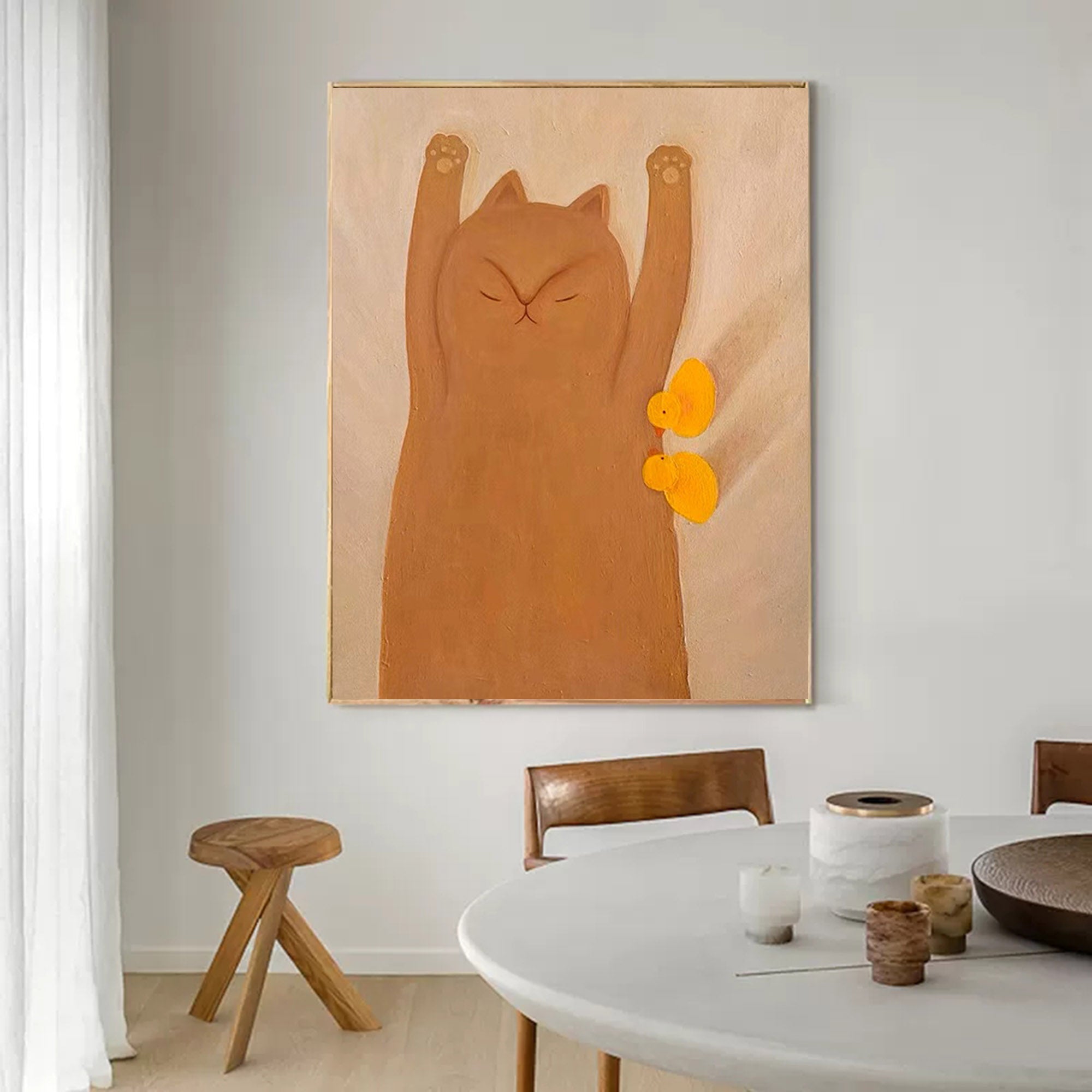 Lovely Cats Painting Wall Art Orange Modern Animal Oil Painting On Canvas Abstract Wall Art Home Decor