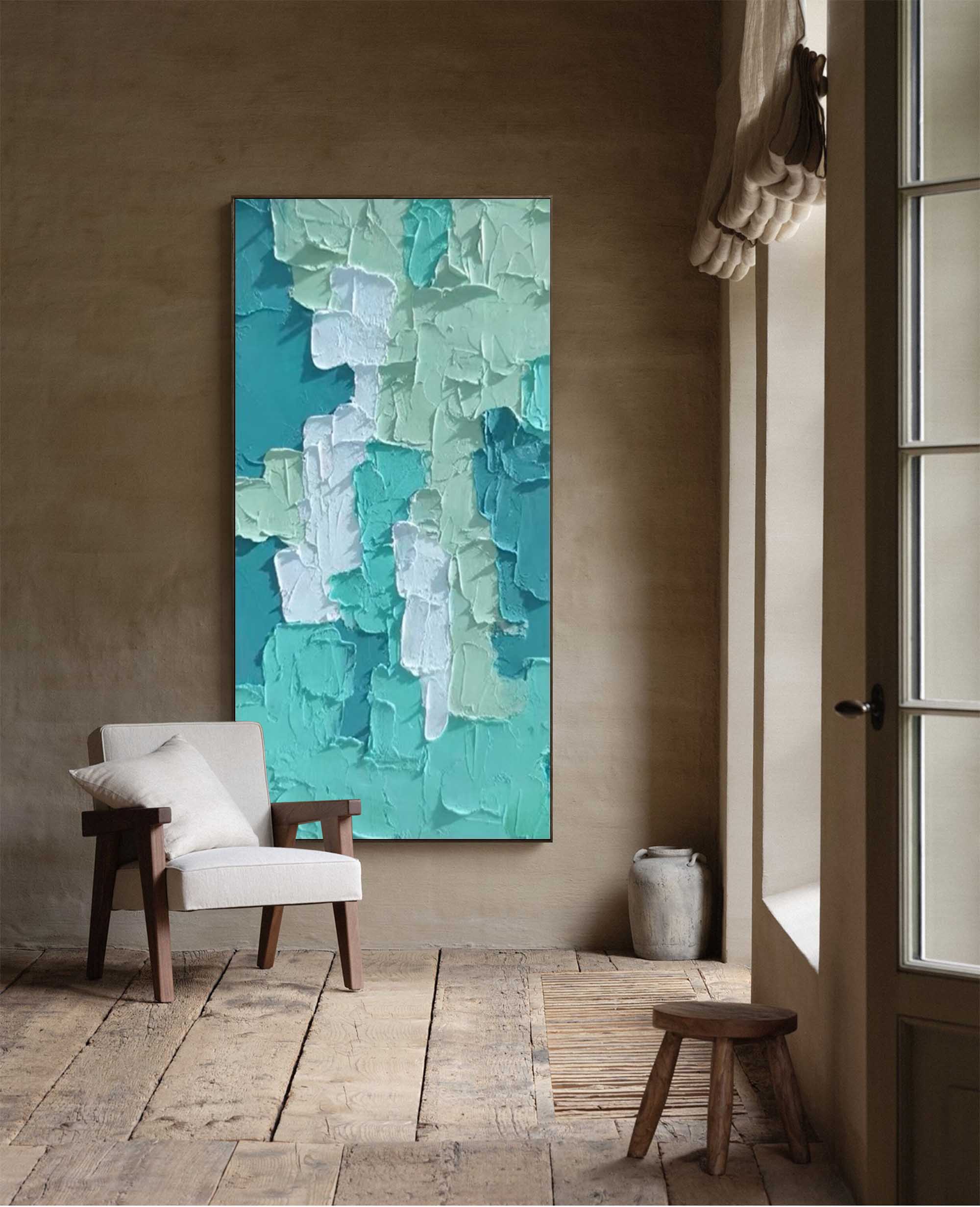 Large Green Blue Block Abstract Oil Painting On Canvas Original Texture Wall Art Painting