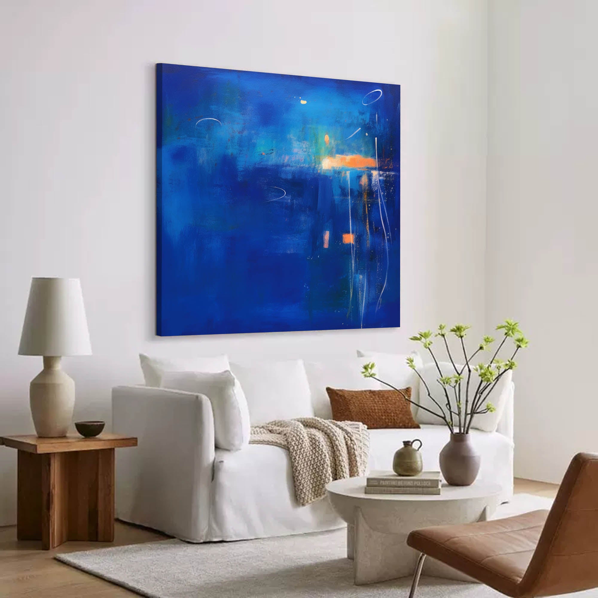 Large Bright Blue Acrylic Painting Original Abstract Oil Painting Modern Wall Art For Living Room