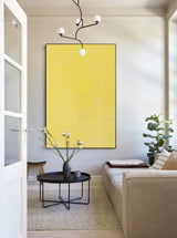 Gold Minimalist Wall Art Canvas With Frame Oil Painting Large Yellow Abstract Oil Painting Home Decor