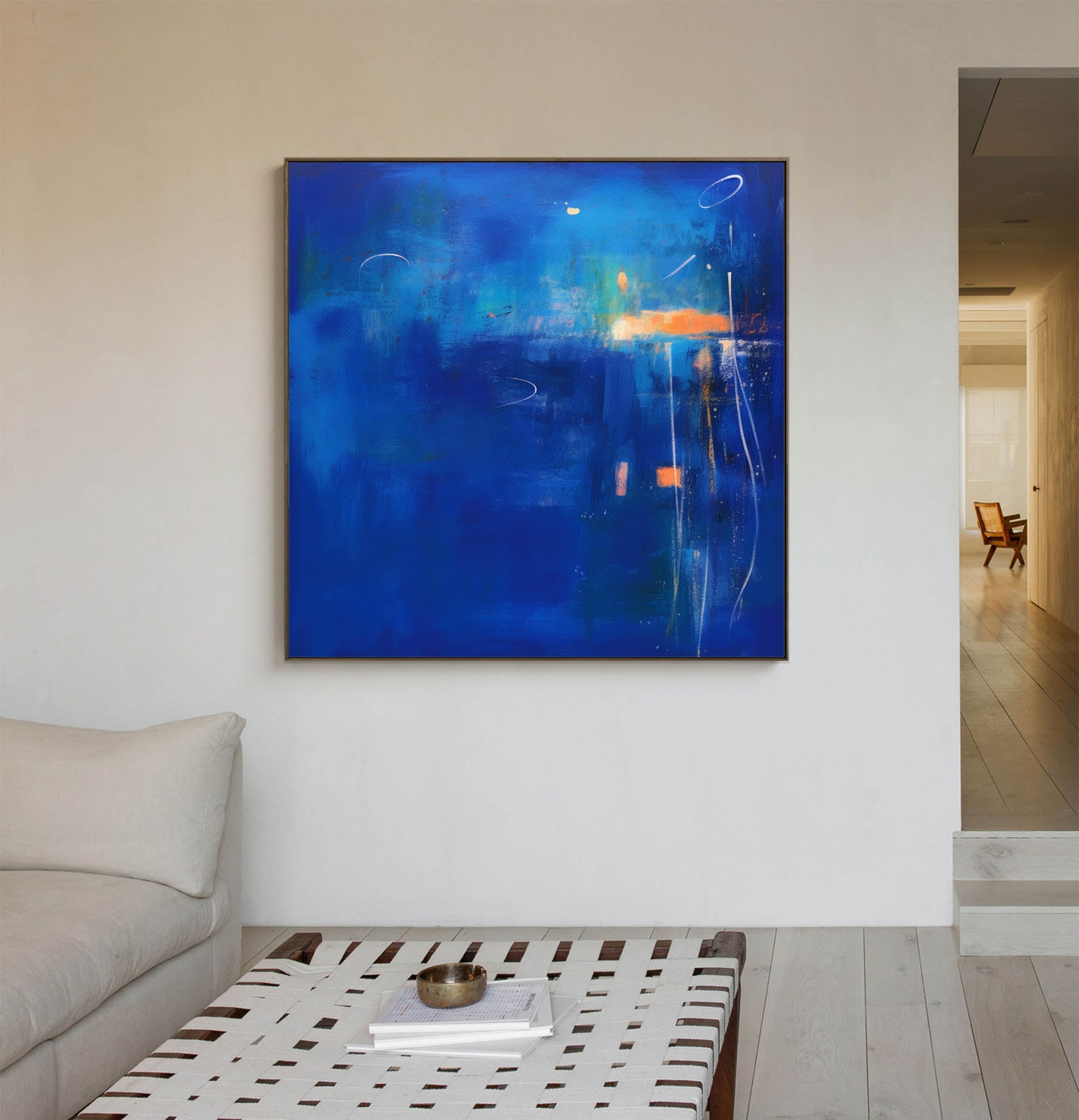 Large Bright Blue Acrylic Painting Original Abstract Oil Painting Modern Wall Art For Living Room