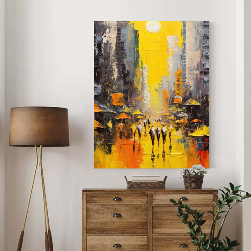 Modern Abstract Cityscape Oil Painting On Canvas Original Urban Scene Art Large Wall Art Living Room