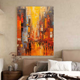 Original Modern Cityscape Oil Painting On Canvas Abstract Urban Scene Art Large Yellow Wall Art Home Decor