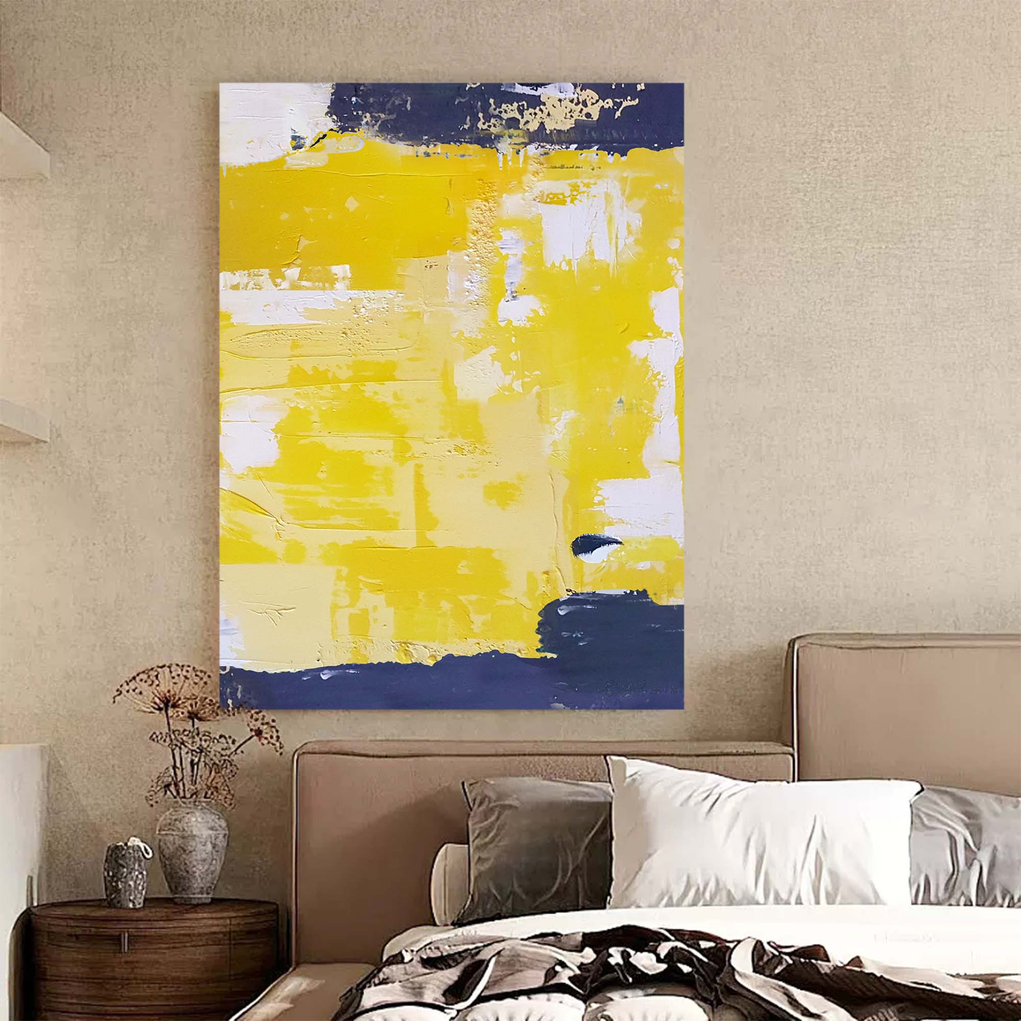 Modern Yellow Abstract Canvas Oil Painting Large Textured Painting Original Wall Art For Living Room