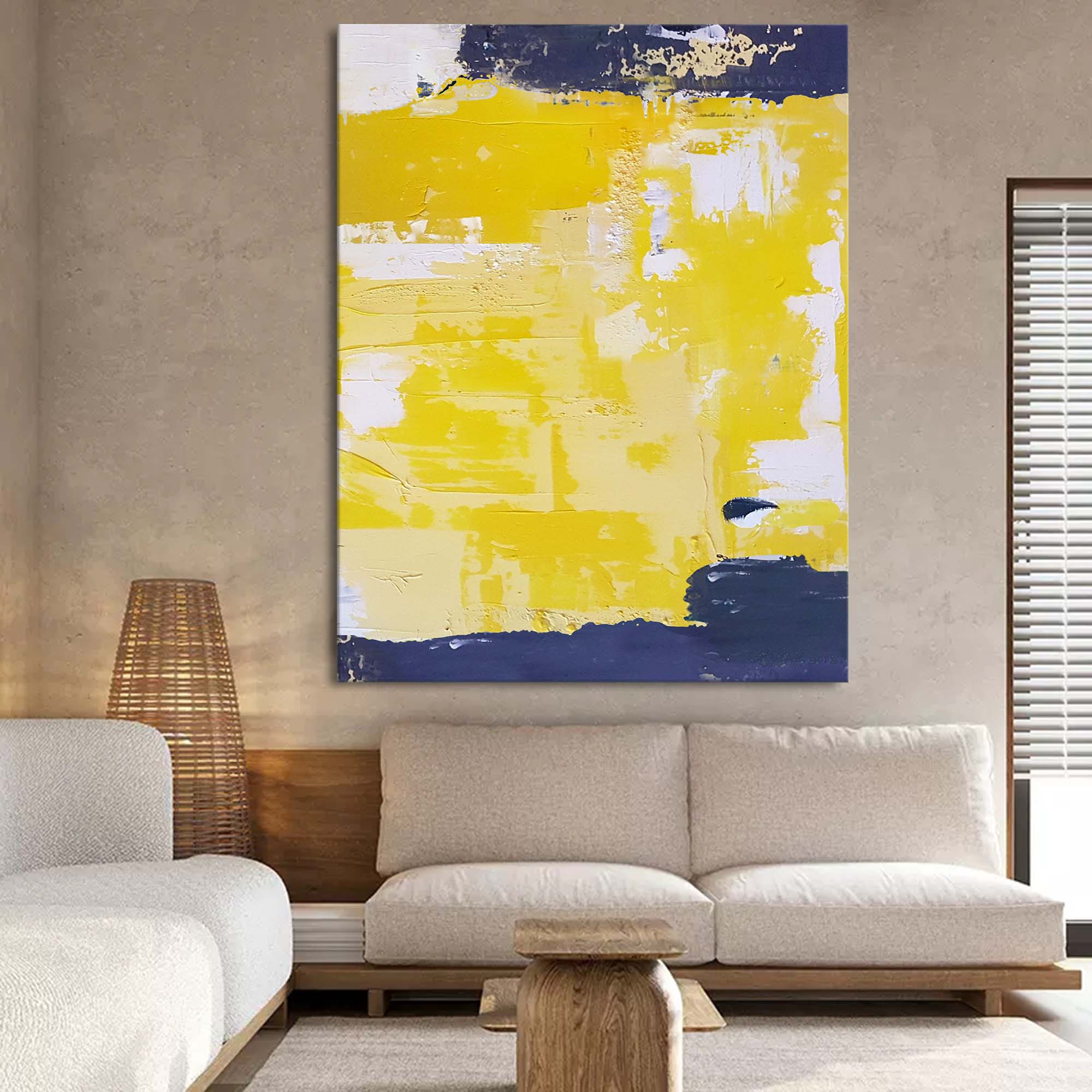 Modern Yellow Abstract Canvas Oil Painting Large Textured Painting Original Wall Art For Living Room