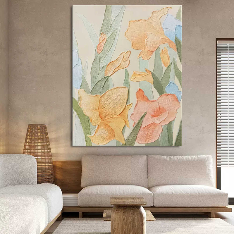 Original Bright Color Flower Wall Art Large Textured Floral Acrylic Painting Modern White Floral Oil Painting On Canvas For Living Room