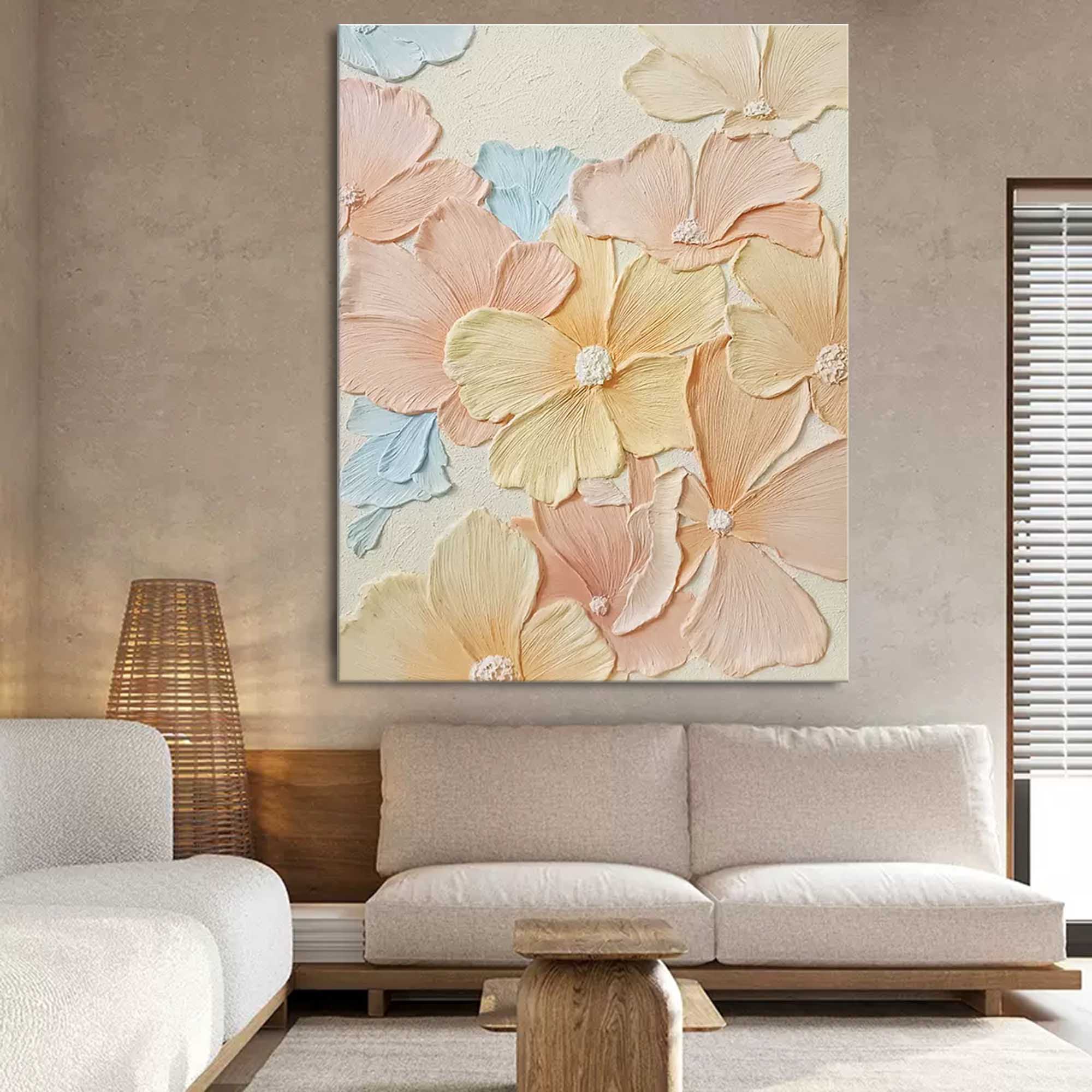 Original Bright Color Flower Wall Art Large Textured Floral Acrylic Painting Modern White Floral Oil Painting On Canvas Home Decor