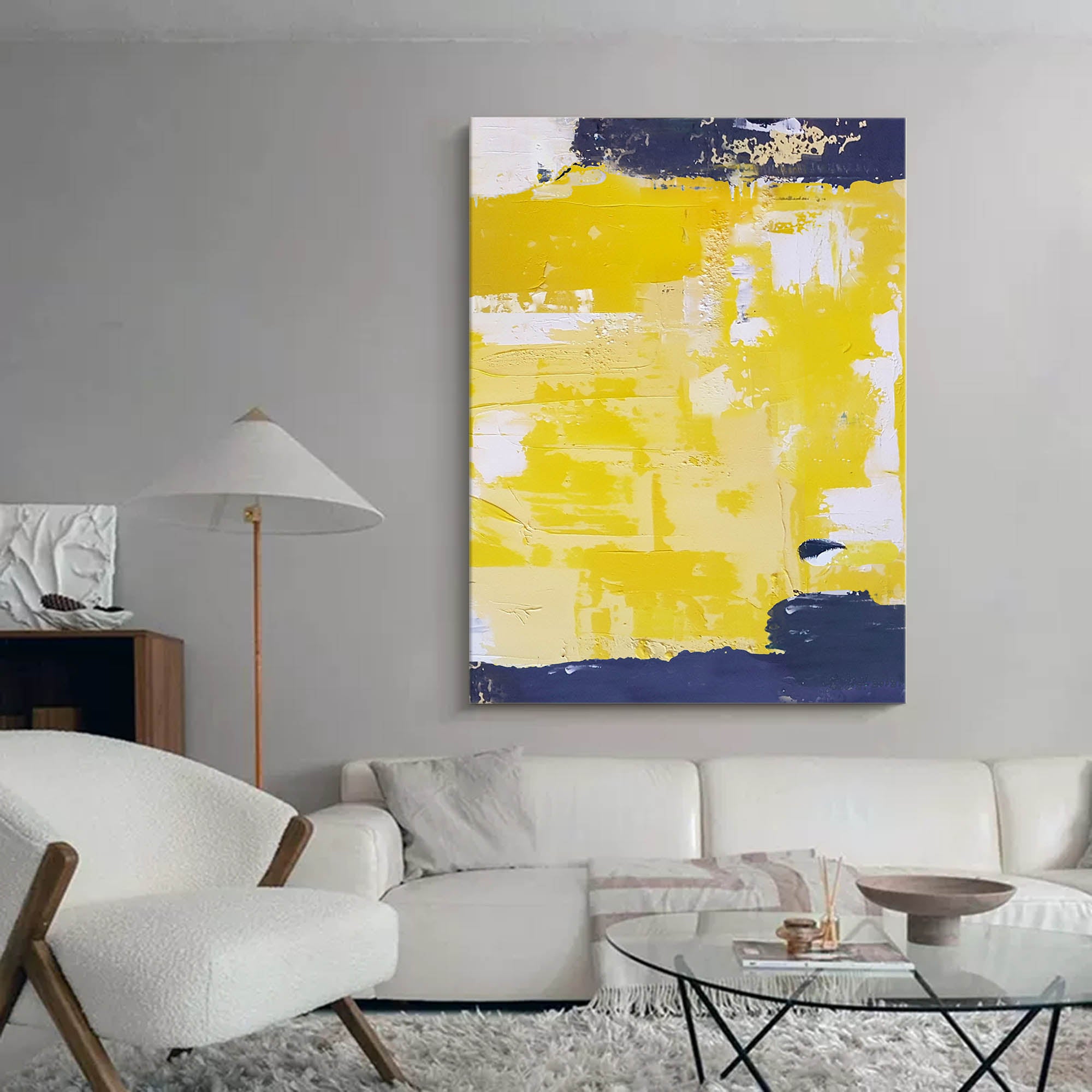 Modern Yellow Abstract Canvas Oil Painting Large Textured Painting Original Wall Art For Living Room