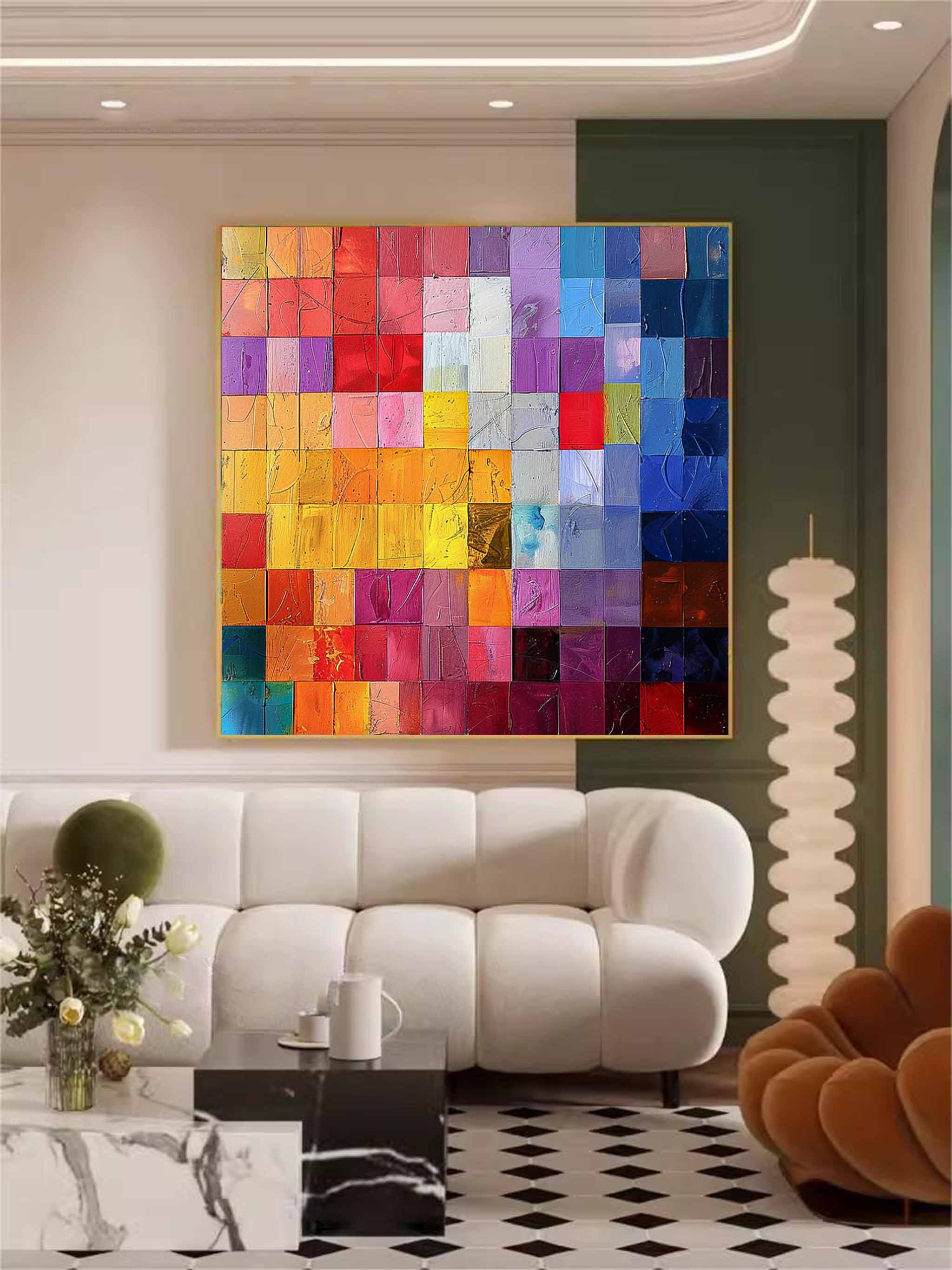 Original Abstract Painting For Sale Geometry Square Wall Art Colorful Painting Canvas For Living Room