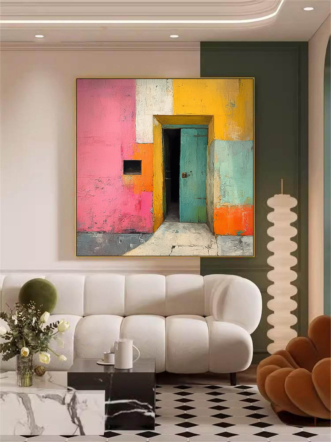 Abstract Acrylic painting Original Vibrant Doorway Wall Art Large Architectural Door Painting Framed