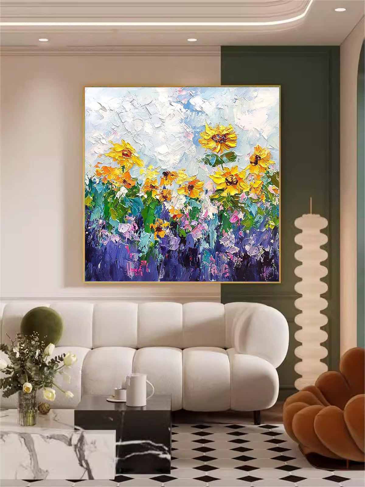 Original Sunflower Flower Wall Art Large Textured Floral Acrylic Painting Modern Floral Oil Painting On Canvas