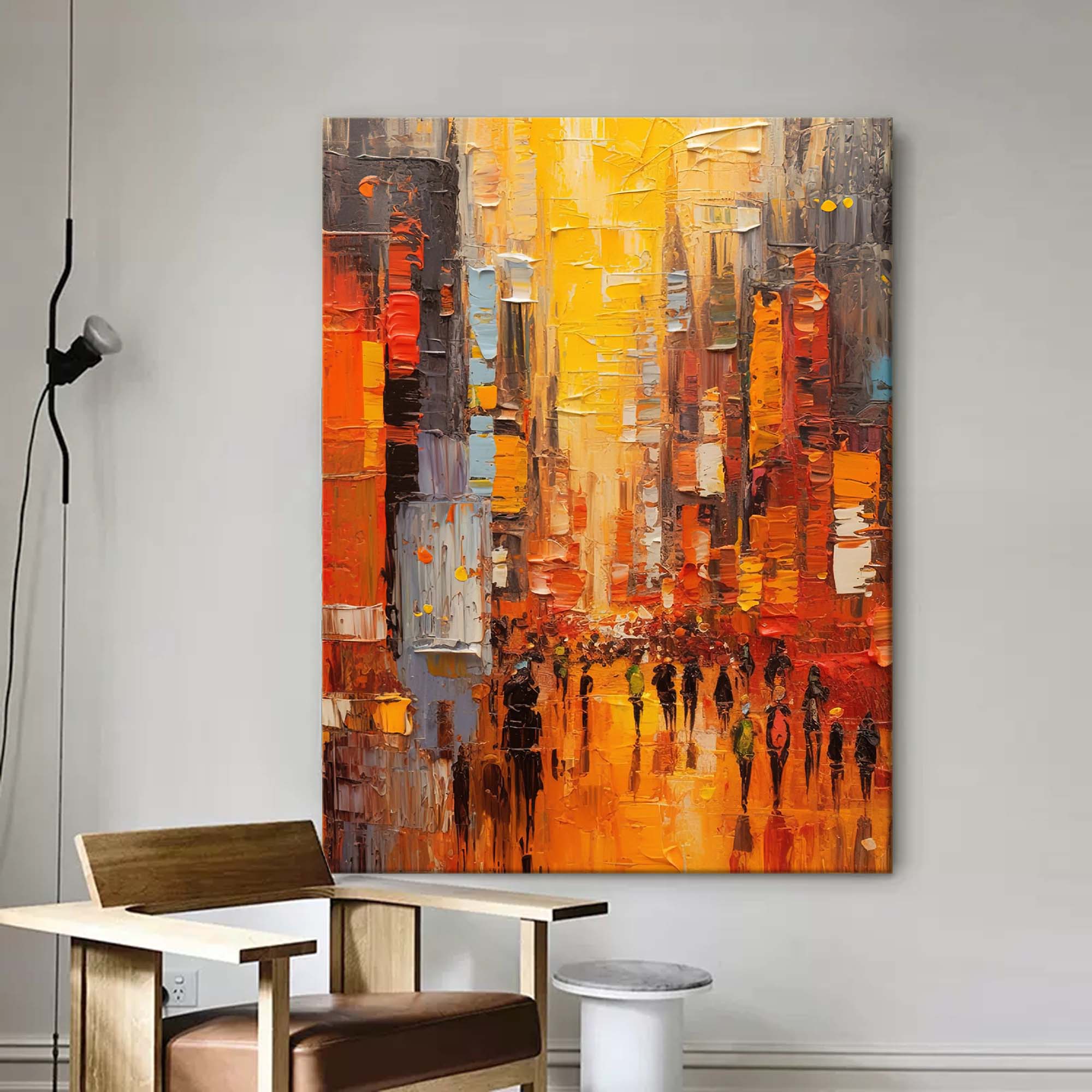 Original Modern Cityscape Oil Painting On Canvas Abstract Urban Scene Art Large Yellow Wall Art Home Decor