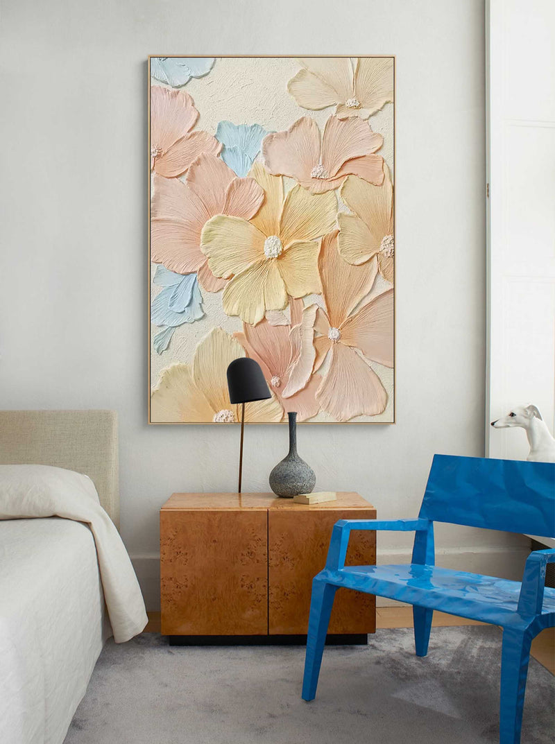 Original Bright Color Flower Wall Art Large Textured Floral Acrylic Painting Modern White Floral Oil Painting On Canvas Home Decor