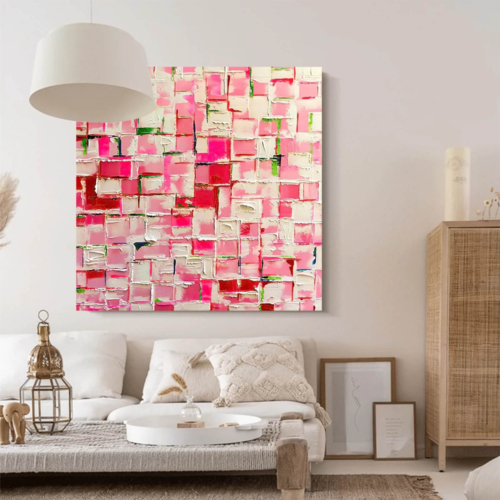 Square Pink Original Abstract Knife Oil Painting on Canvas Abstract Acrylic Painting Wall Art Pink Modern Art Home Decor