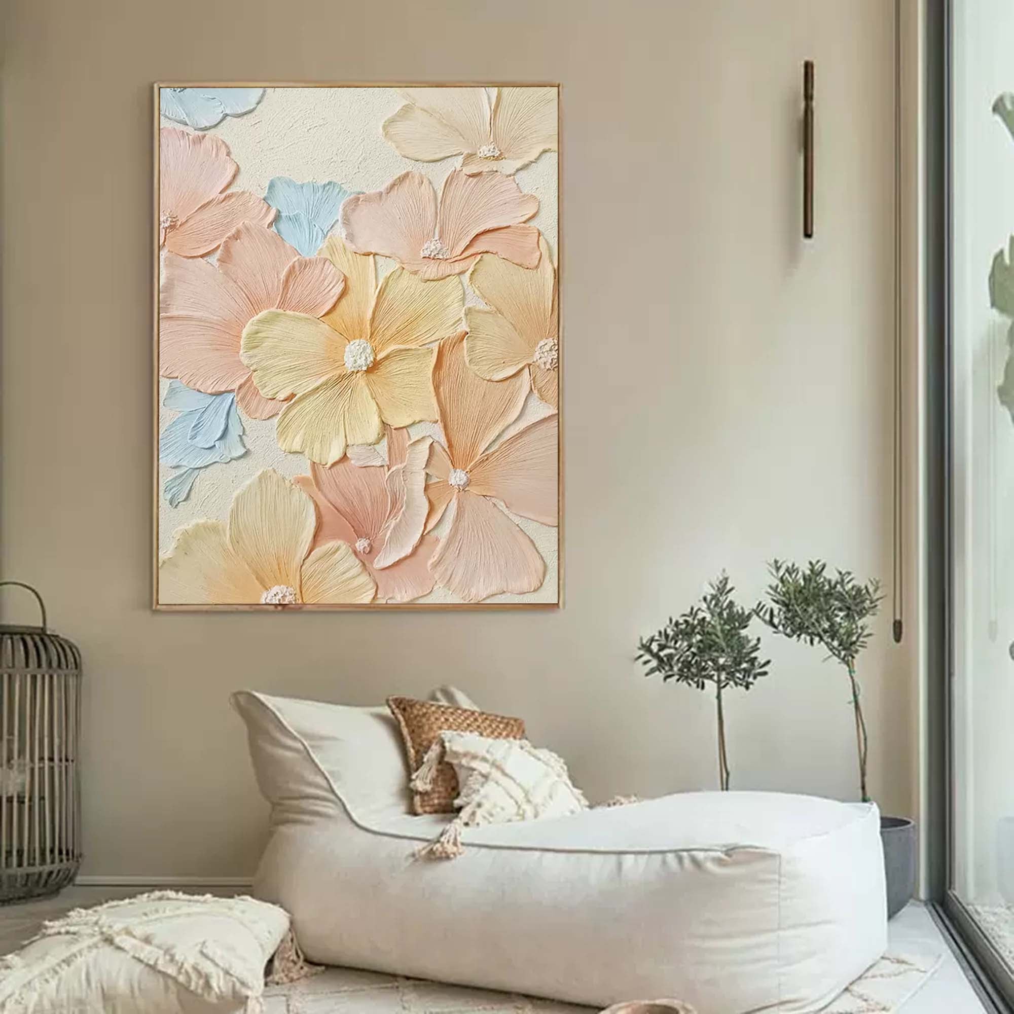 Original Bright Color Flower Wall Art Large Textured Floral Acrylic Painting Modern White Floral Oil Painting On Canvas Home Decor