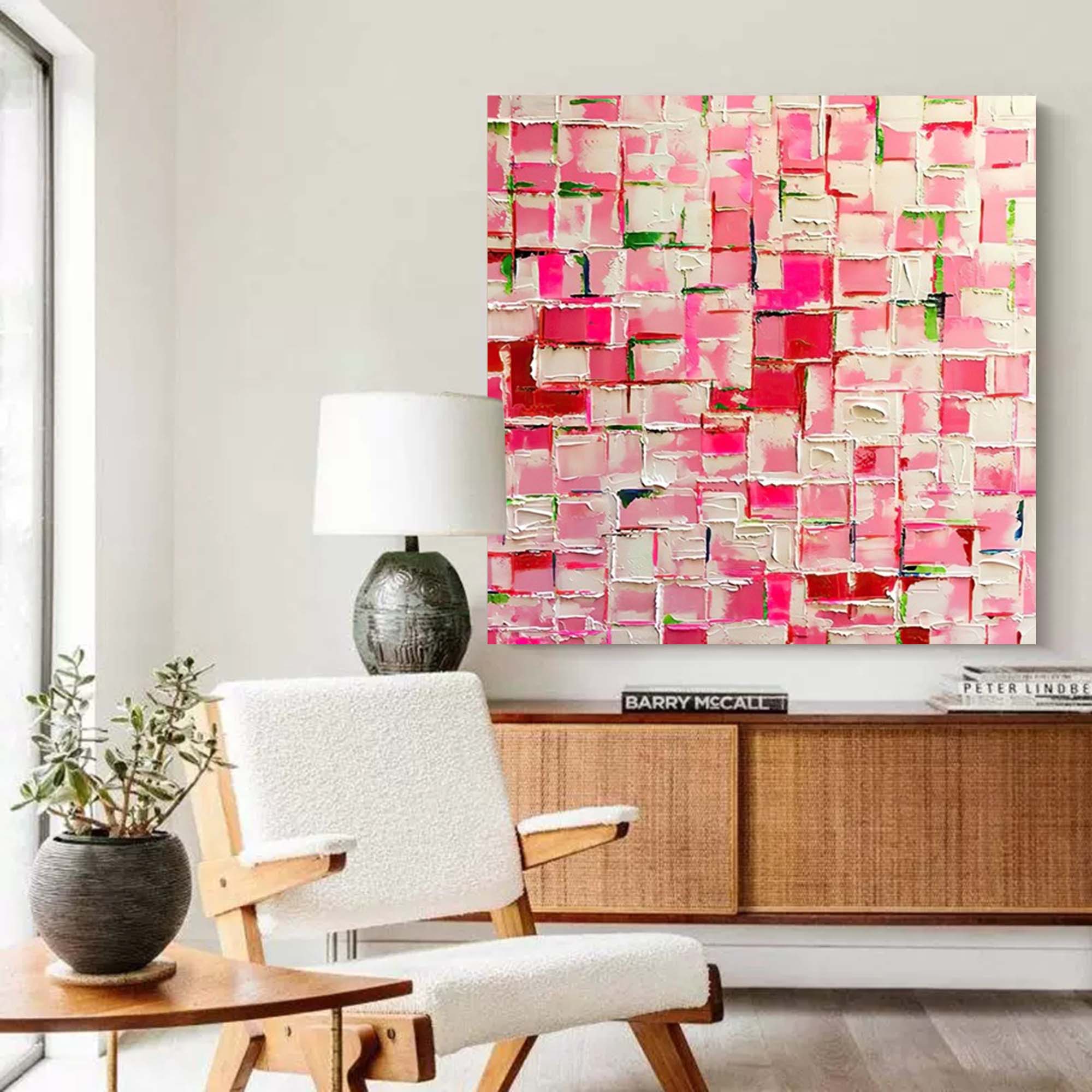 Square Pink Original Abstract Knife Oil Painting on Canvas Abstract Acrylic Painting Wall Art Pink Modern Art Home Decor