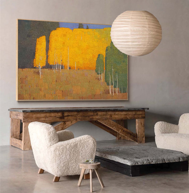 Woods Oil Painting On Canvas Original Wall Art Abstract Yellow Woods Landscape Painting Home Decor