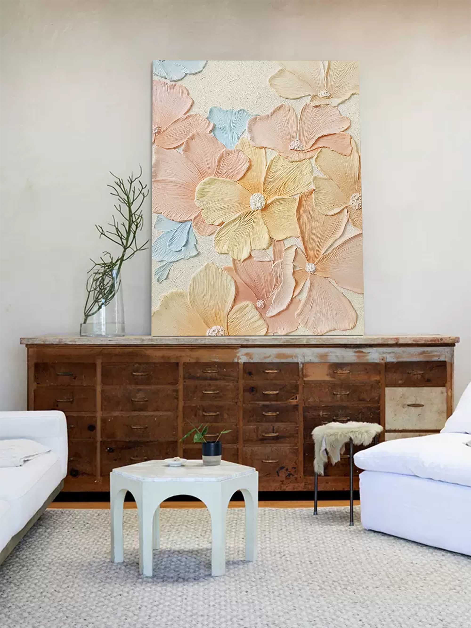 Original Bright Color Flower Wall Art Large Textured Floral Acrylic Painting Modern White Floral Oil Painting On Canvas Home Decor