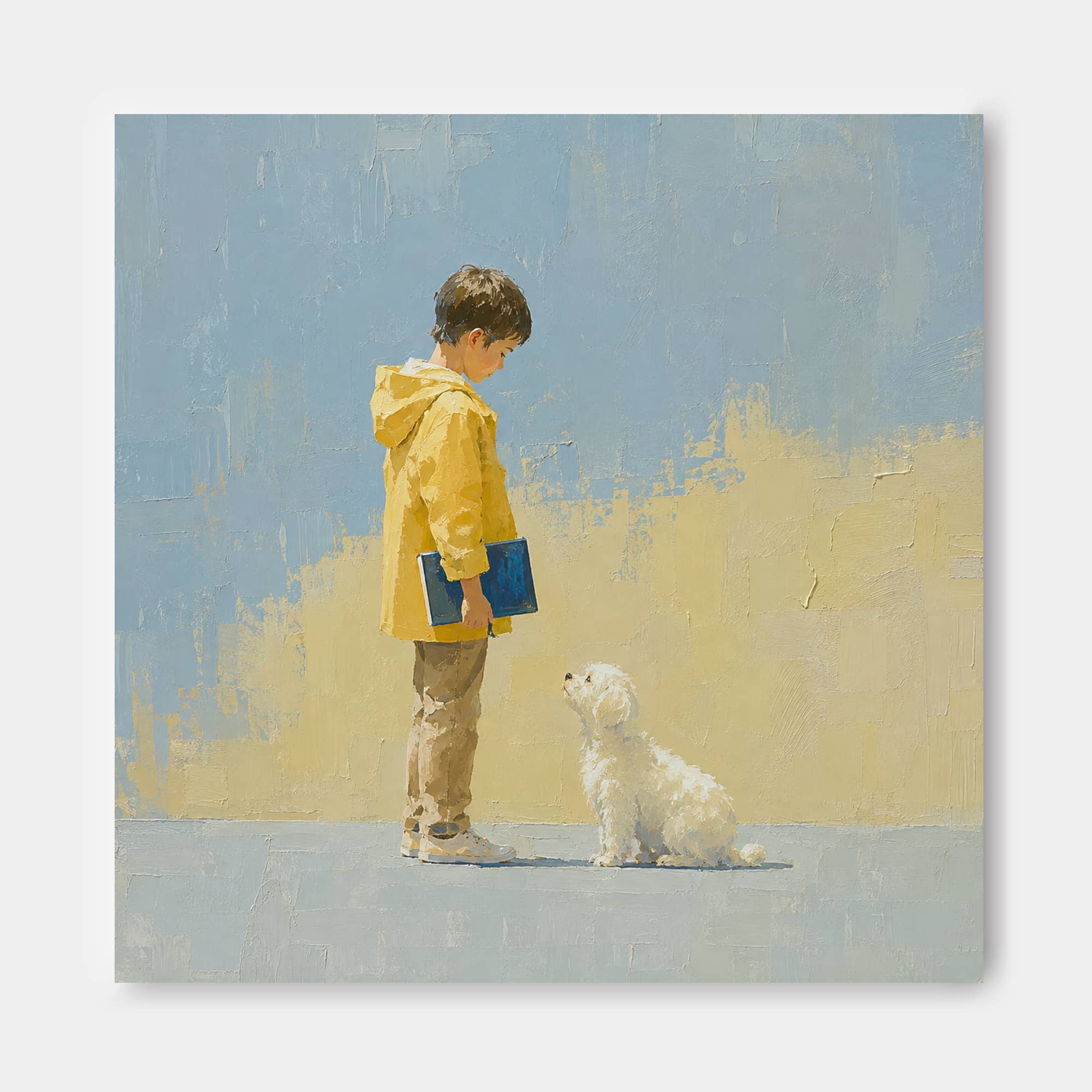 Realistic Modern Figurative Oil Painting Of Child And Animal With Textured Brushwork Original