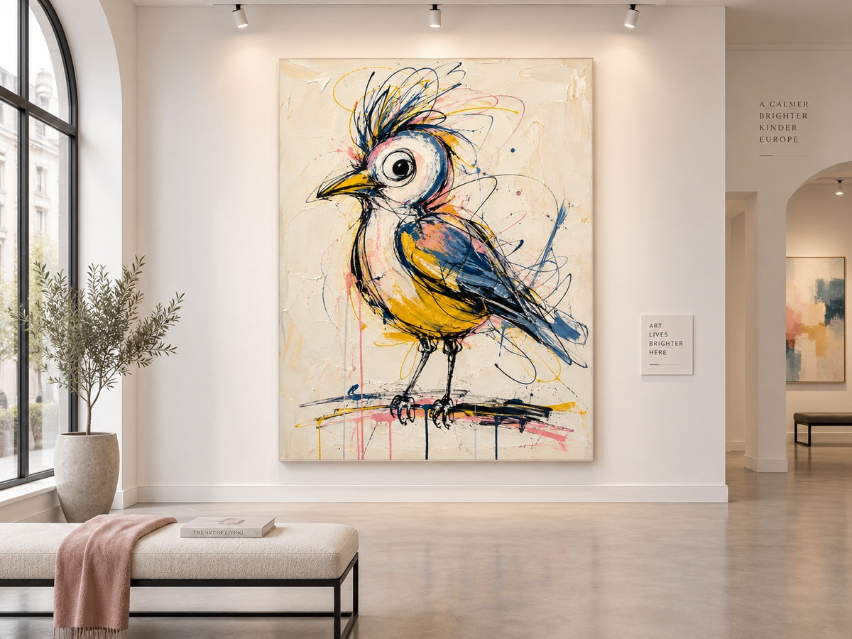 Modern Abstract Animal Art With Expressive Brushstrokes And Vibrant Palette For Art Collectors Colorful Abstract Bird Painting