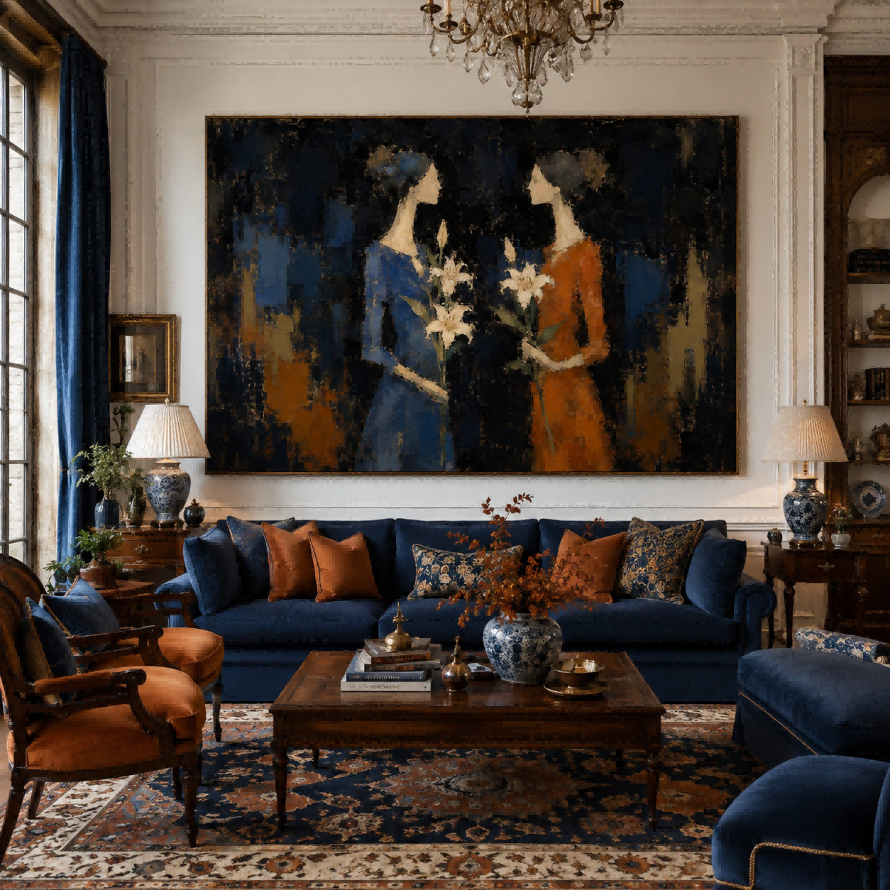 Romantic Figurative Art Print Elegant Women Silhouette For Lounge Decor