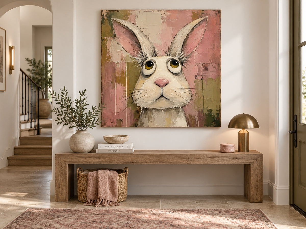 Abstract Pop Art Rabbit Painting Textured Modern Humor Wall Decor