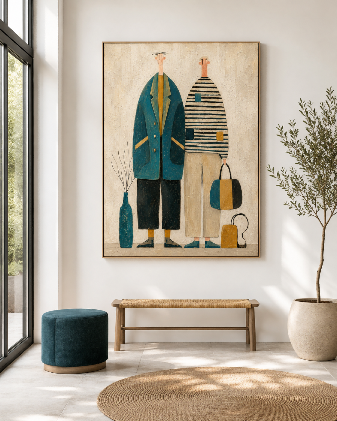 Whimsical People Wall Art For Living Room And Bedroom Vintage Decor Modern Vintage Illustration Style Canvas Painting With Textured Finish