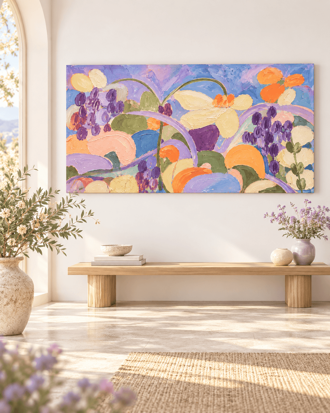 Romantic Textured Abstract Art Painting In Scandinavian Style For Bedroom
