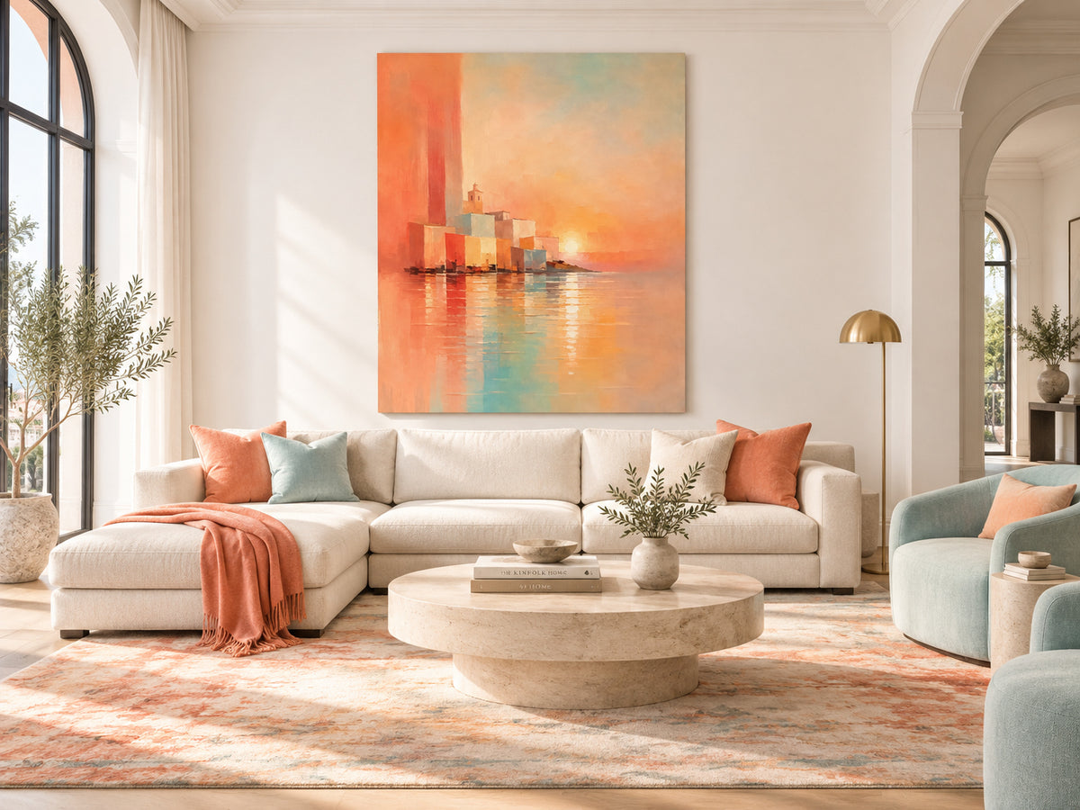 Modern Romantic Impressionist Painting With Textured Sunset Glow