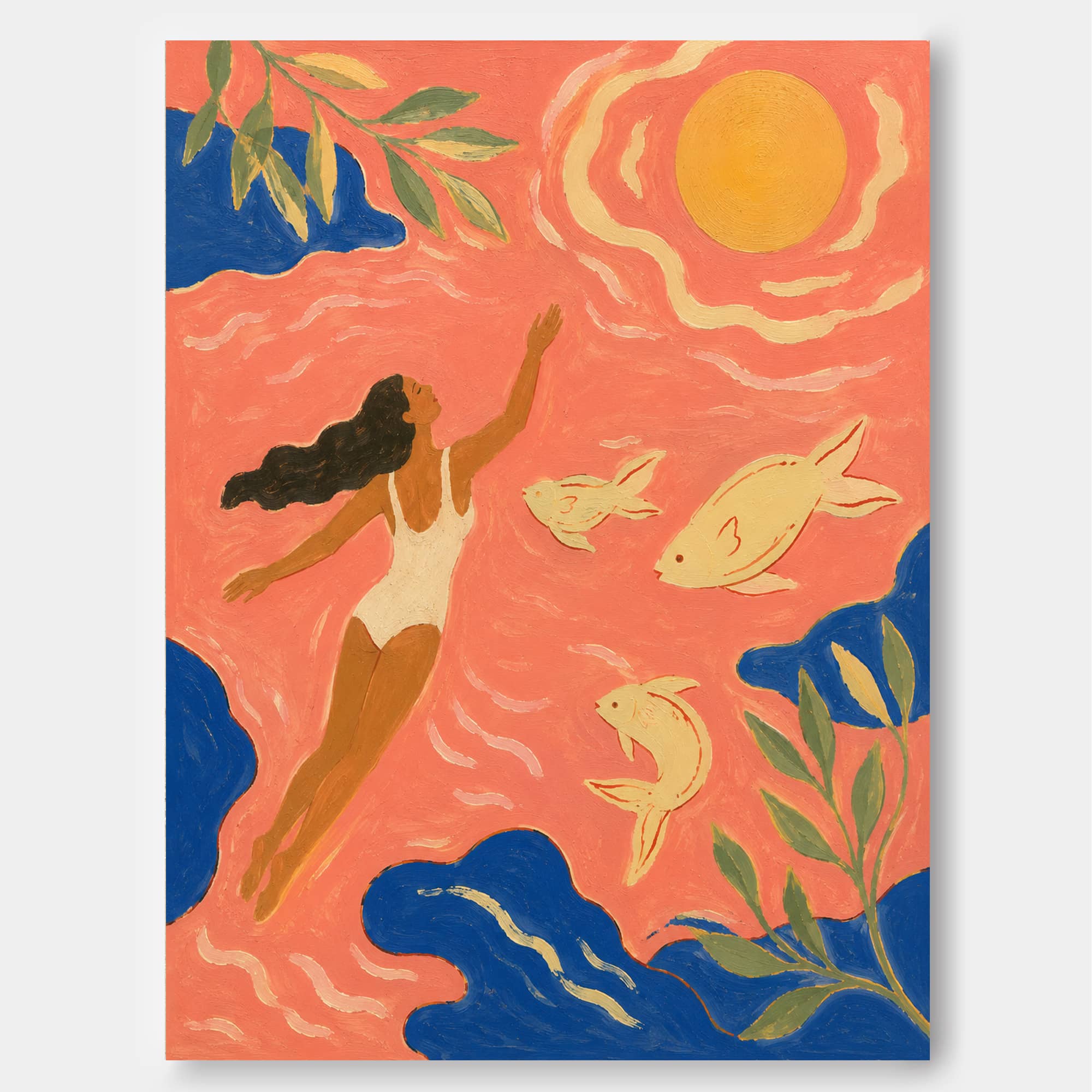 Art Deco Style Fantasy Sea Painting Bright Original Canvas