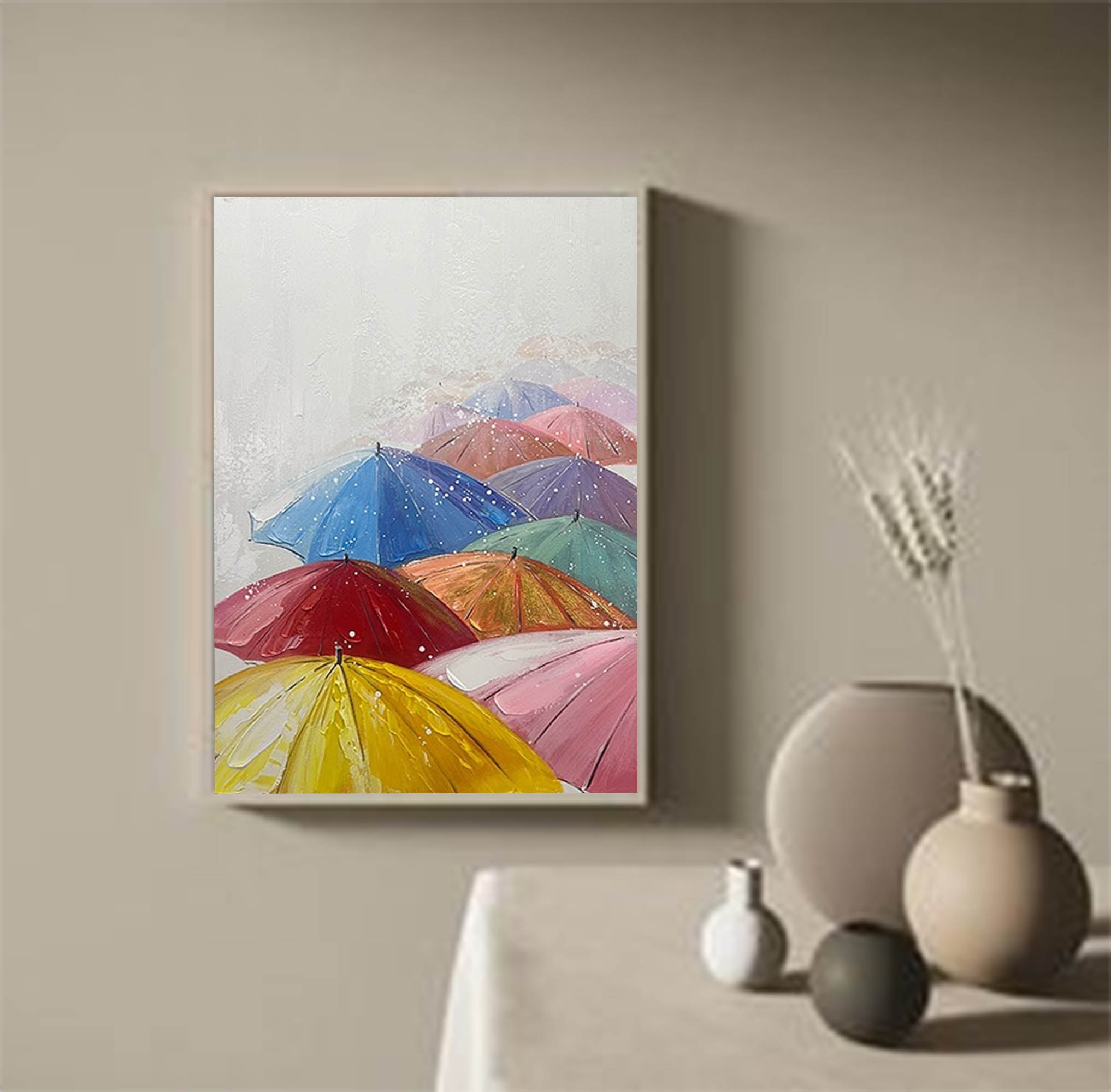 Modern Original Umbrella Wall Paintings Canvas Abstract Landscape Oil Painting Hand Painted For Living Room