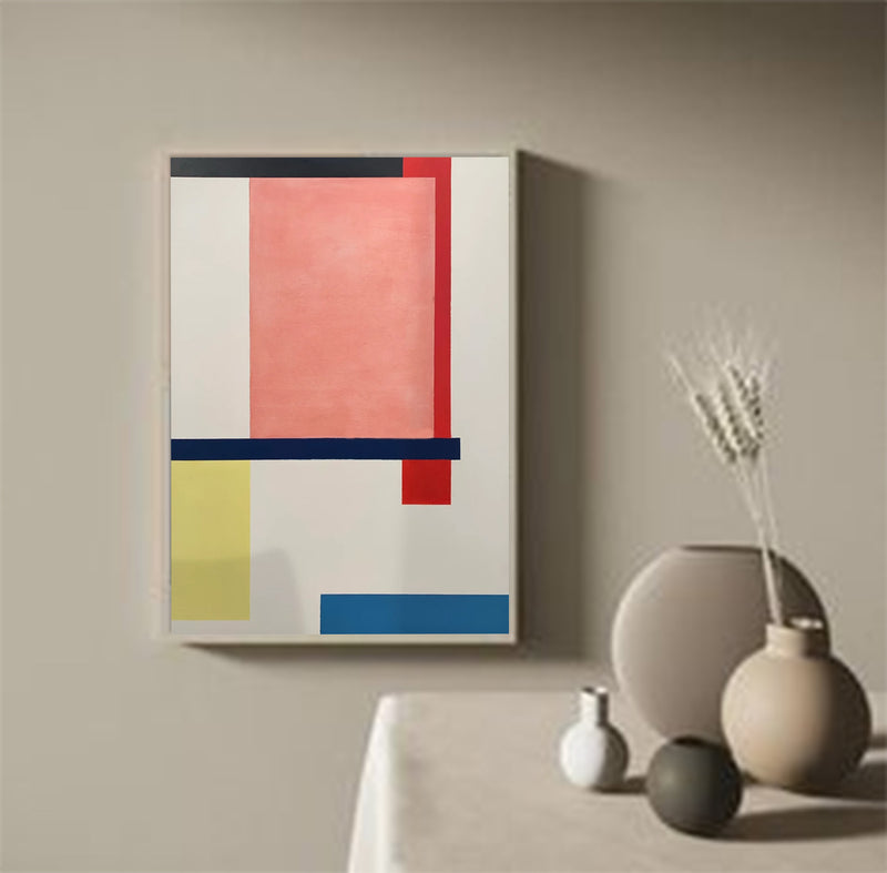 Large Abstract Composition Color Artwork Original Large Abstract Geometric Oil Painting Framed Living Room Decor