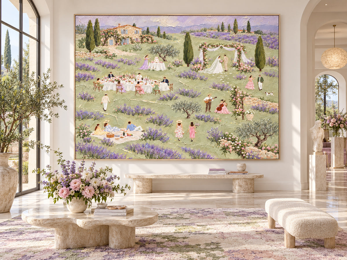 Lavender Field Wedding Hand-Painted Canvas Art With Vintage Charm