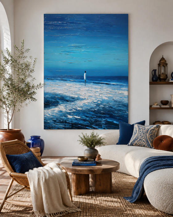 Original Figurative Seascape Oil Painting Expressing Solitude And Ocean Power